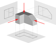 Image of a part represented in First Angle Projection