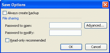 Save Options dialog box