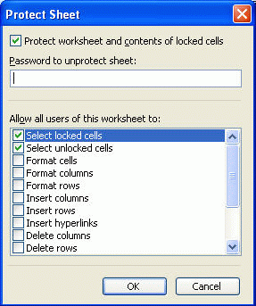 Protect Sheet dialog box