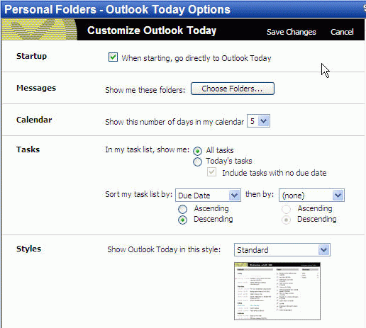 Customize Outlook Today folder