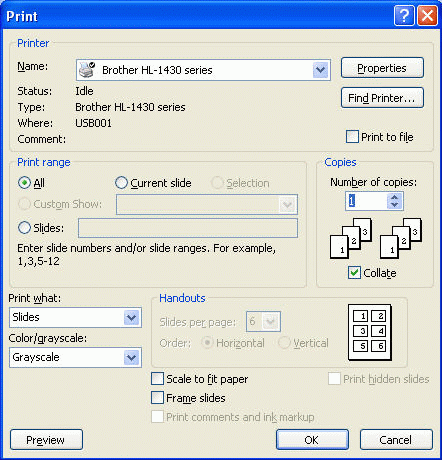 Image result for print dialog box in ms powerpoint 2003