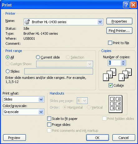 PowerPoint Print dialog box