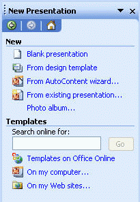 PowerPoint New presentation pane