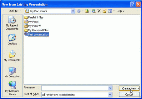 PowerPoint Existing presentation dialog box