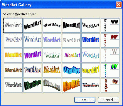 PowerPoint WordArt gallery
