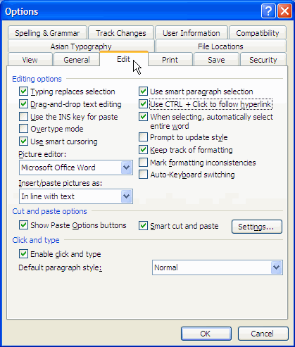 Word Options dialog box