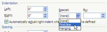 First line indent