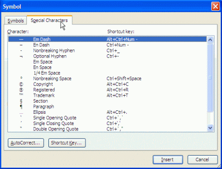 Word Special Characters