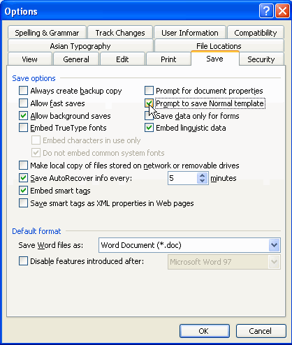 word options dialog box