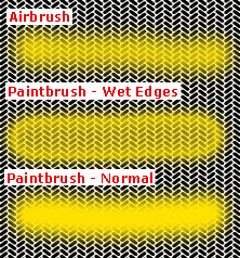 comparing the airbrush, paintbrush, and wet edges brush