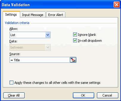 Data Validation dialog box