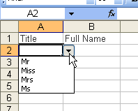 Excel drop down list menu
