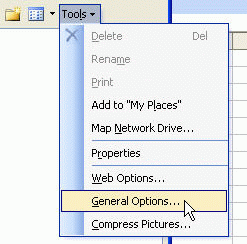 Excel Save As - Tools drop down list