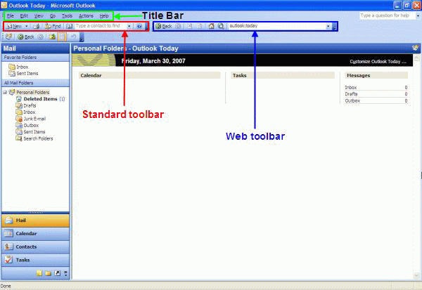 Microsoft Outlook 2003 screen