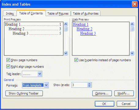 Word Table of Contents