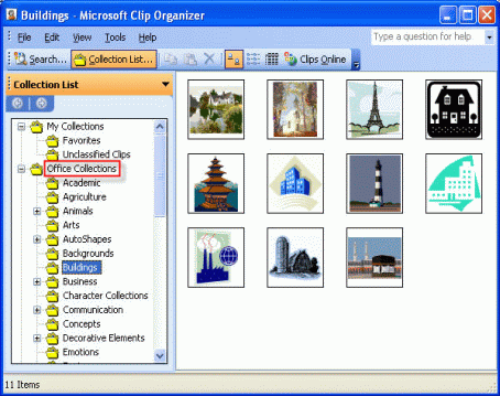 Microsoft Clip Organizer window