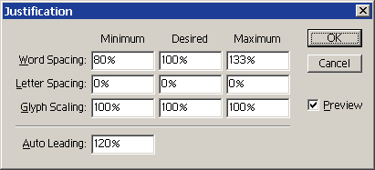 Justification Dialog Box